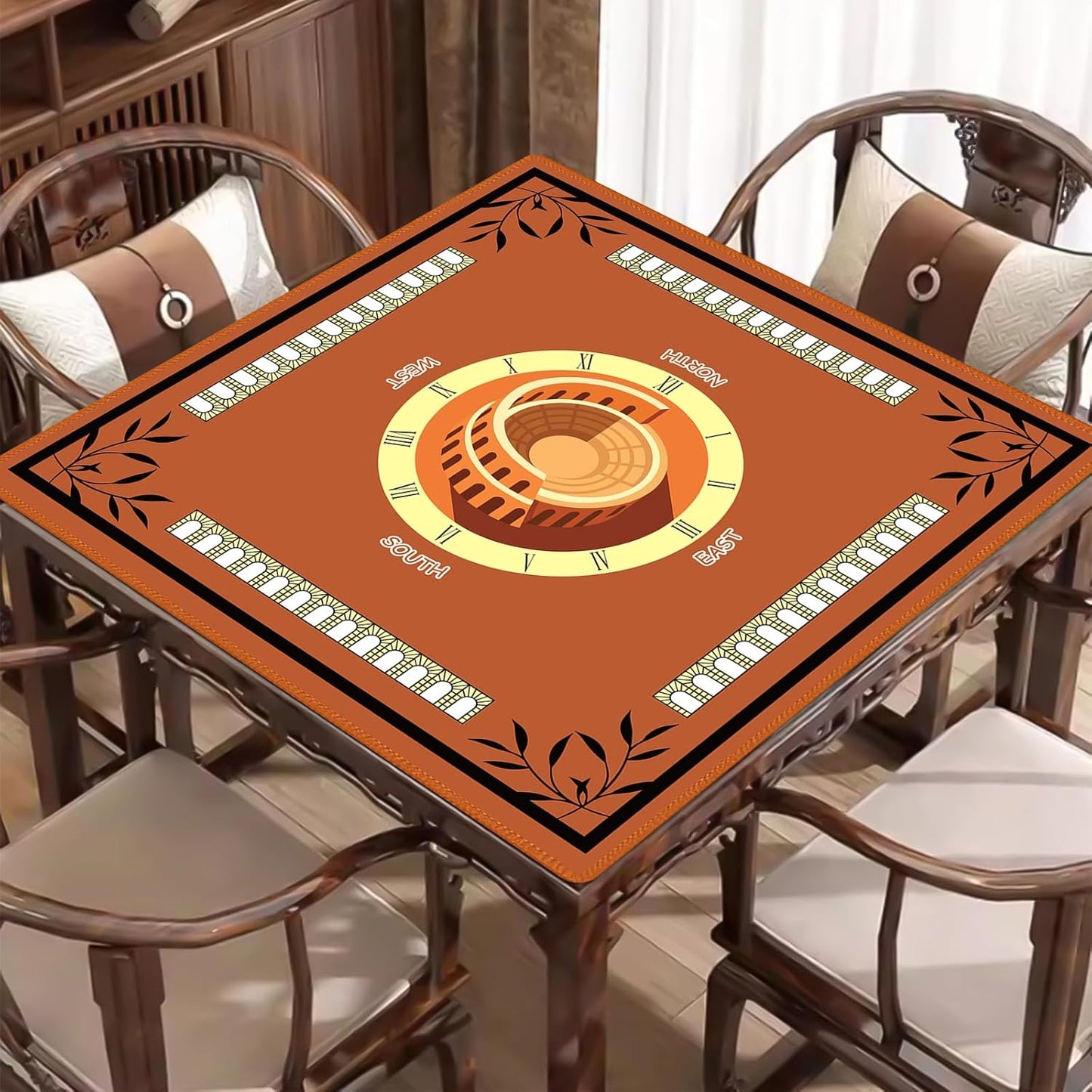 Mahjong Mat for Table 31.5"x31.5", MahJongg Mat Cloth Cover with Game Rules, Mahjong Tablecloth for Poker, Board Games Table Mat, Card Games, Tile Games, Dominoes (Roman Colosseum)