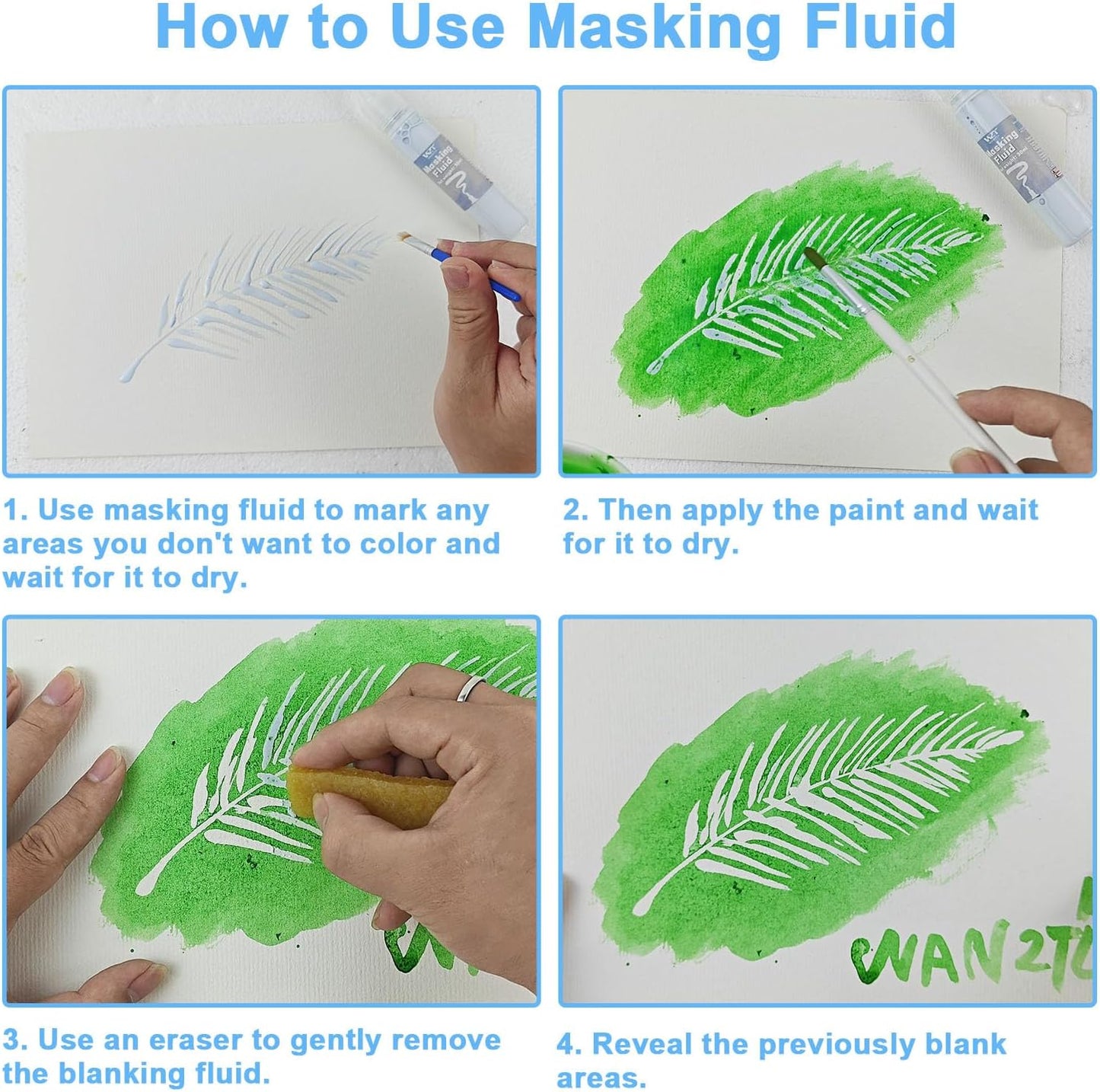 Masking Fluid for Watercolor Painting, 30ml Watercolor Masking Fluid with 2 Brushes & Eraser, Fine Arts & Crafts Supplies for Ink, Watercolor, Gouache Painting