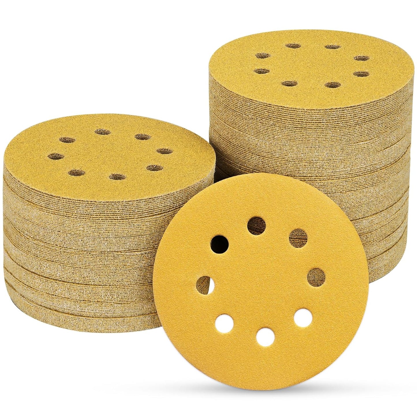 100PCS 5 Inch 8 Hole Sanding Discs 180 Grit,Gold Round Hook and Loop Sandpaper for Random Orbital Sander