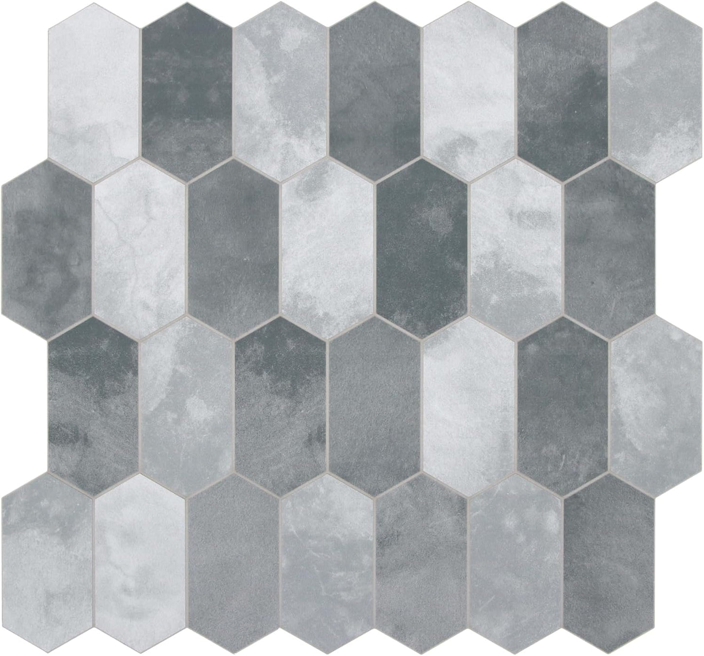The Tiles Plaza 10-Sheet Peel and Stick Backsplash, Grey Cement Long Hexagon Self Adhesive Wall Tile, Stone Composite Stick On Decorative Mosaic Tile for Kitchen Bathroom Fireplace