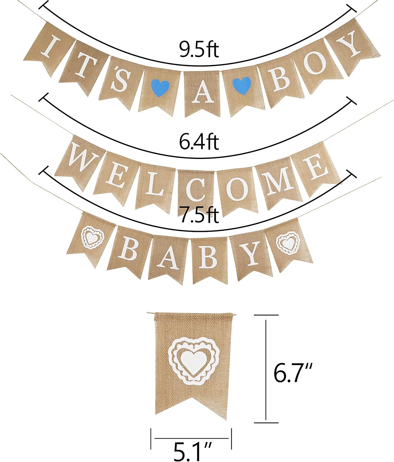 MEEDEE Welcome Baby Banner - It's A Boy Burlap Shower Decorations, Rustic Hanging Bunting for Safari Theme, 3 Pieces