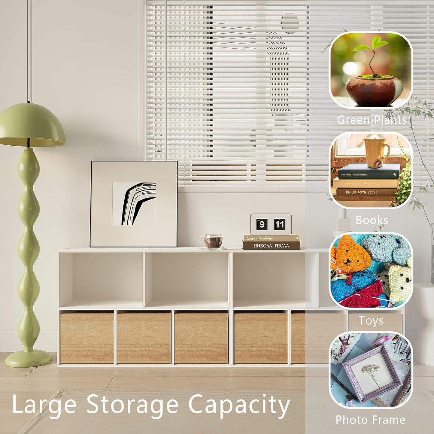 Wood Storage Organizer Drawer, 2 PCS 11x 11x 10Inch Wooden Bins Box for Home Books Clothes Toy Modular Open Cubby Storage System - Office Bookcase Closet Shelves,Natural Oak