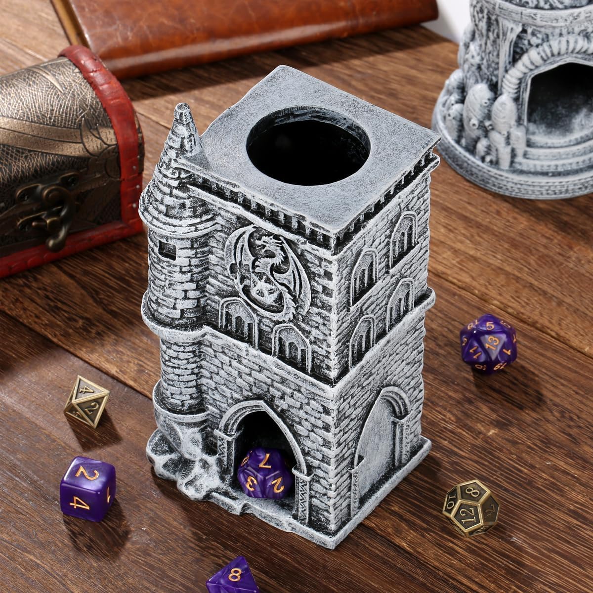 D&D Castle Dice Tower for All Dice Sizes, 3D Resin Rolling Trays, Fantasy Tabletop Game Accessories, Dragon Dice Tower Portable, Perfect for DND RPG, Gifts for Player (Dice Not Included)