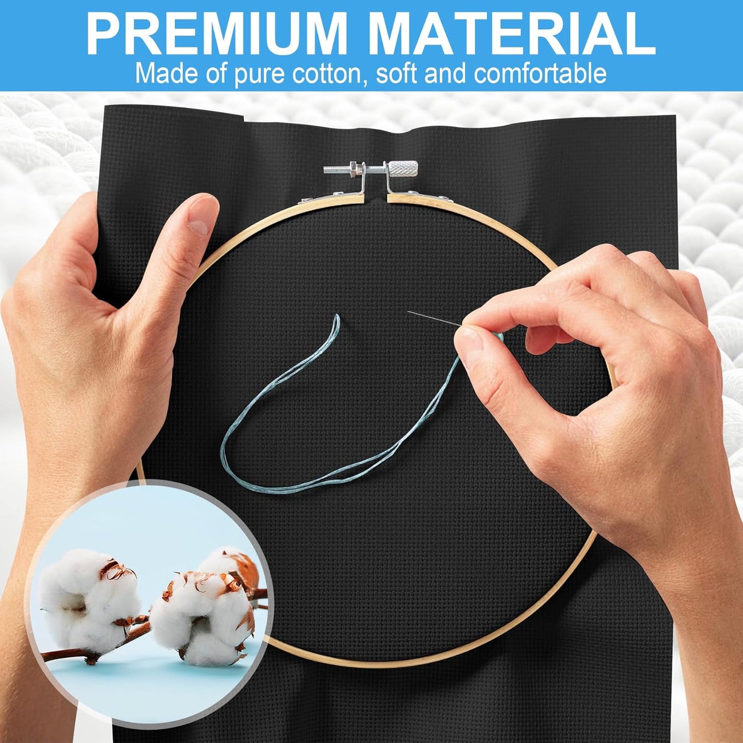 MYFAMIREA 16PCS Cross Stitch Fabric, 4 Sizes Black Aida Cloth 14 Count Craft Embroidery Cloth Classic Reserve Cross Stitch for Home DIY Handmade Needlework Embroidery Decoration, 5.9 to 11.8 inch