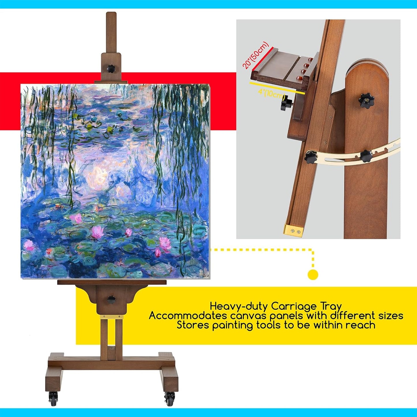 MEEDEN Extra Large Painting Easel: Solid Beech Wood Artist Studio Easel - Professional Art Easel Stand for Adults - Adjustable Movable Tilting Easels for Canvas up to 71"