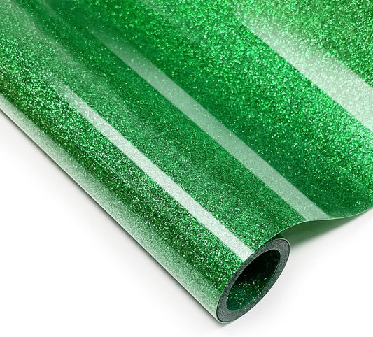 Christmas Green Glitter HTV Heat Transfer Vinyl, 12" x 5ft lron on Vinyl, for T-Shirt Ironing, Vinyl HTV Easy to Cut and Weed, The Best Choice for DIY Creativity. (Greener, 12" x5ft)