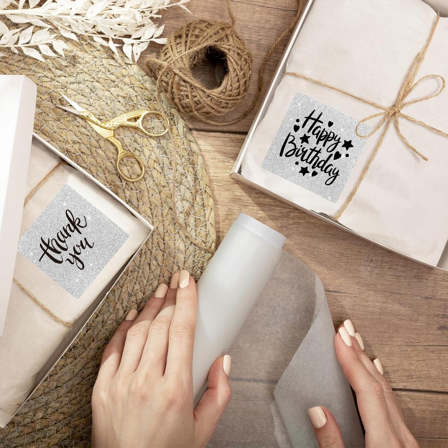 2" x 2" Square Thermal Labels Stickers, Holographic Glitter Thermal Stickers Labels, Waterproof Direct Thermals Label for Small Business, DIY Design- Silver