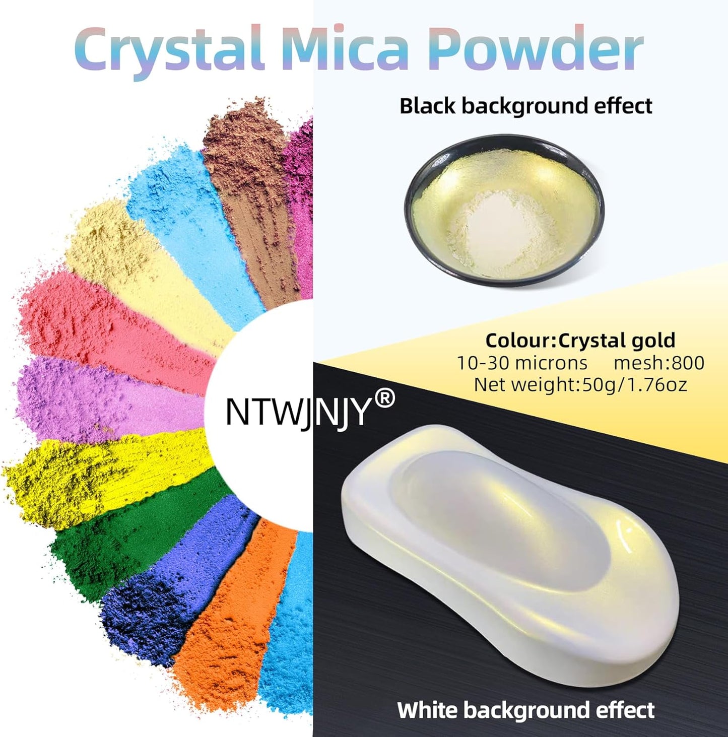 Crystal Gold Mica Powder for Epoxy Resin，Natural Shimmer Mica Powder Used for Coloring Resin Artwork, car Spray Paint, Candles, soap, Lip Gloss, Nail Polish(50g/1.7oz)