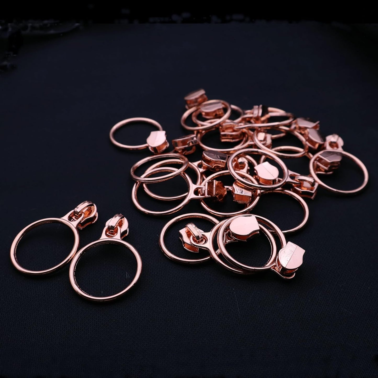 Leekayer #5 Rose Gold Metallic Teeth Nylon Coil Zippers by The Yard Bulk 10 Yards Black Zipper Tape with 25pcs Rose Gold Ring Pull Sliders for DIY Sewing Tailor Craft Bag(Black)