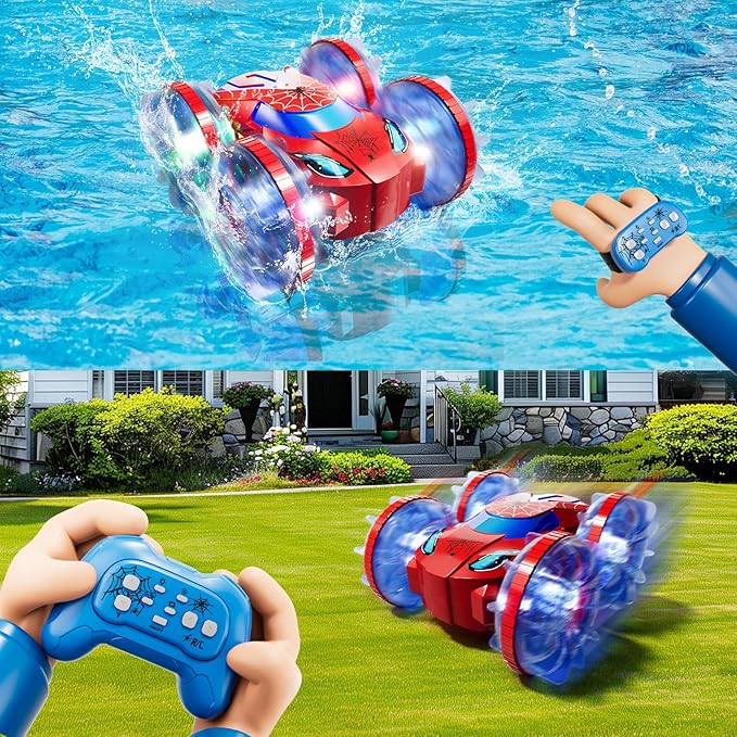 Amphibious Remote Control Car, 2.4Ghz RC Truck for Toddlers Kids Boys, Hand Gesture Stunt Hobby RC Cars Boat for Kids Boys, 4WD All Terrain Waterproof Outdoor Toys Gift for 3 4 5 6 7 8 Year olds Girls