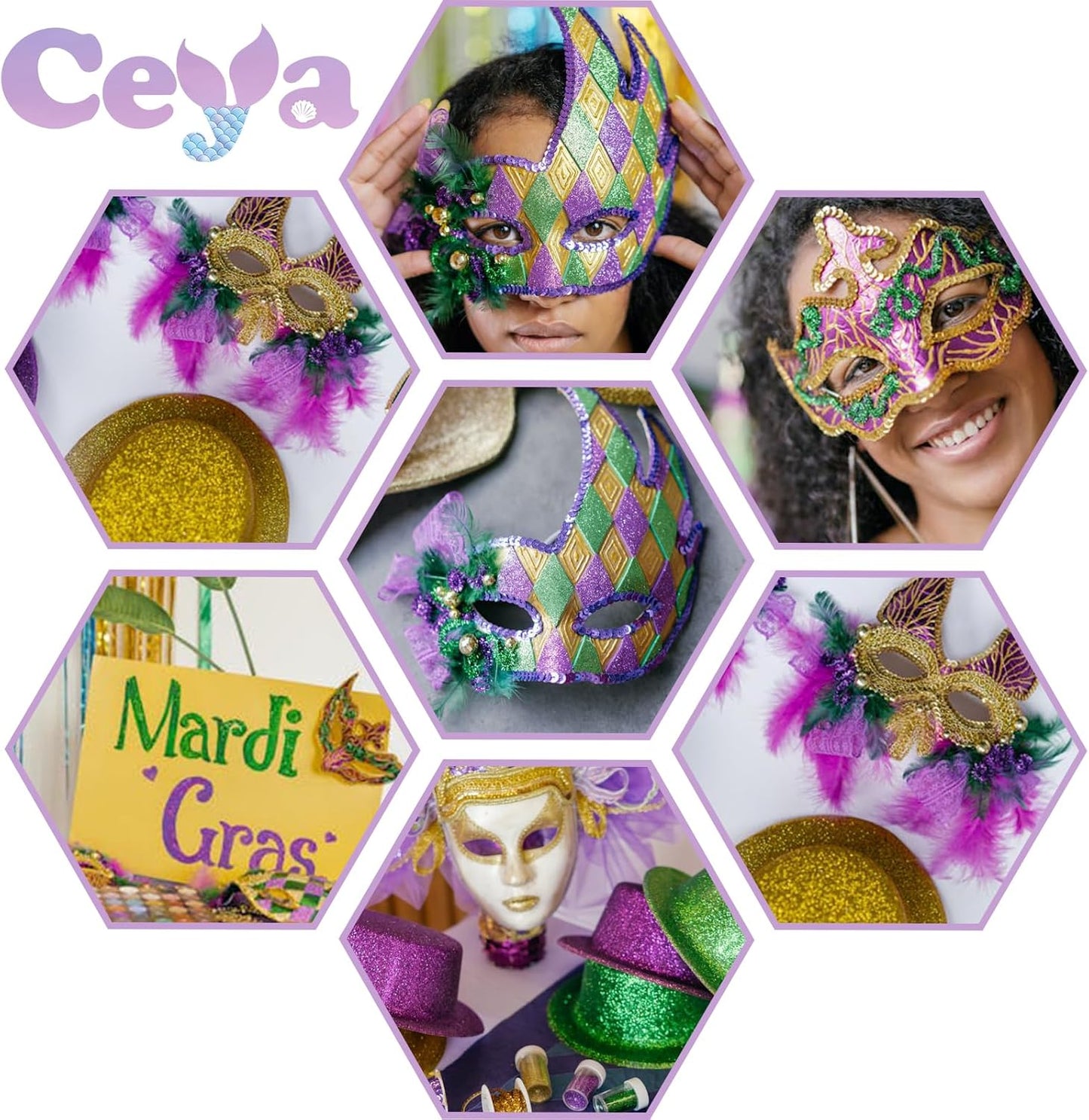 Ceya Chunky Glitter, 4.9oz/ 140g Mardi gras Craft Glitter Powder Mixed Fine Flakes Iridescent Nail Sequins for Halloween Pumpkin, Nail Art, Hair, Epoxy Resin, Tumblers, Slime, Painting, Festival Decor