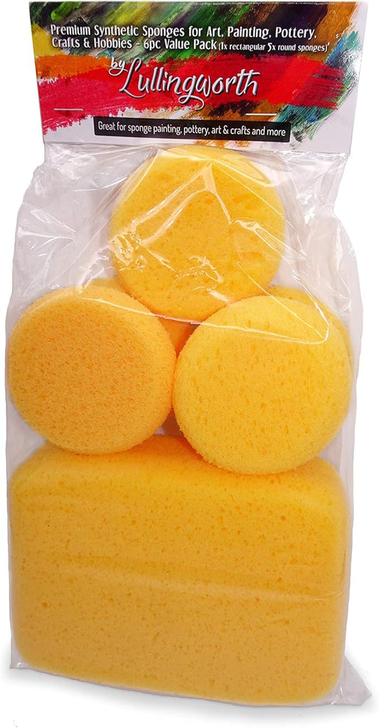 Premium Synthetic Art Crafts Sponges - 6pc Value Pack for Painting, Artists, Pottery, Face Paint, Crafts & Hobbies by Lullingworth®