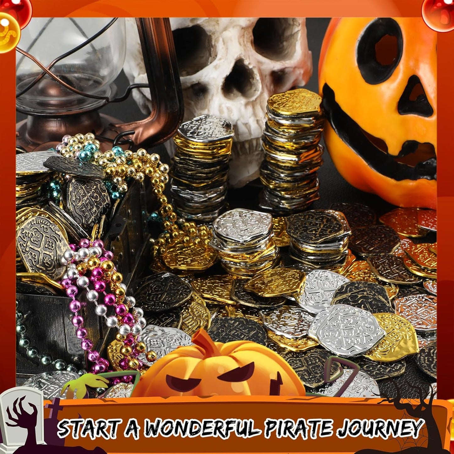 Hanaive 100 Pcs Pirate Coins Plastic Kids Fake Play Coins Replica Spanish Doubloons for Pirate Party Treasure Chest Board Games Tokens Toys Cosplay St. Patrick's(Gold, Silver, Bronze)