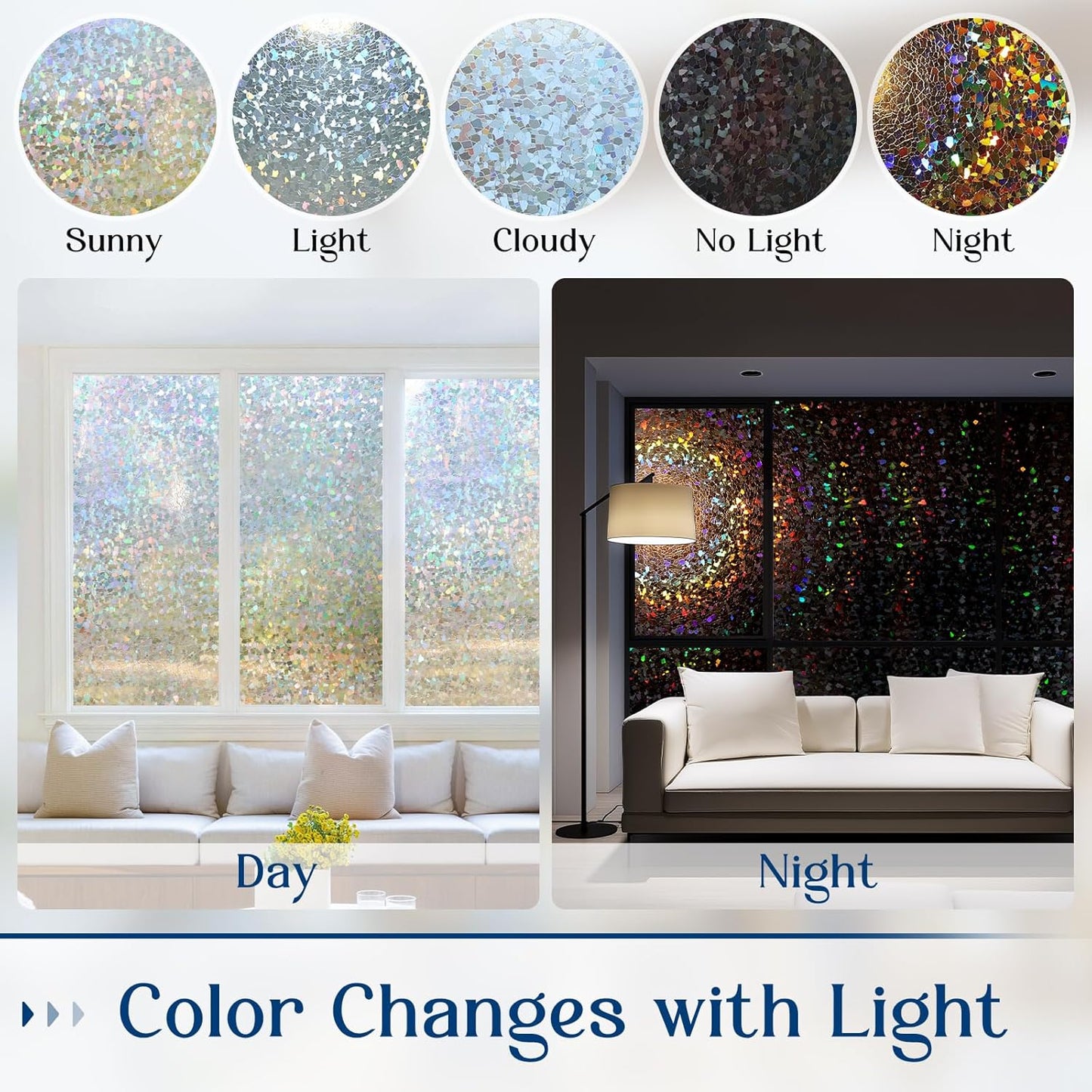 Haton Window Privacy Film, Rainbow Stained Glass Window Clings, 3D Decorative UV Sun Blocking Sticker, Removable Static Cling Heat Control Tint for Home Door, 23.6" x 157.4" Non-Adhesive