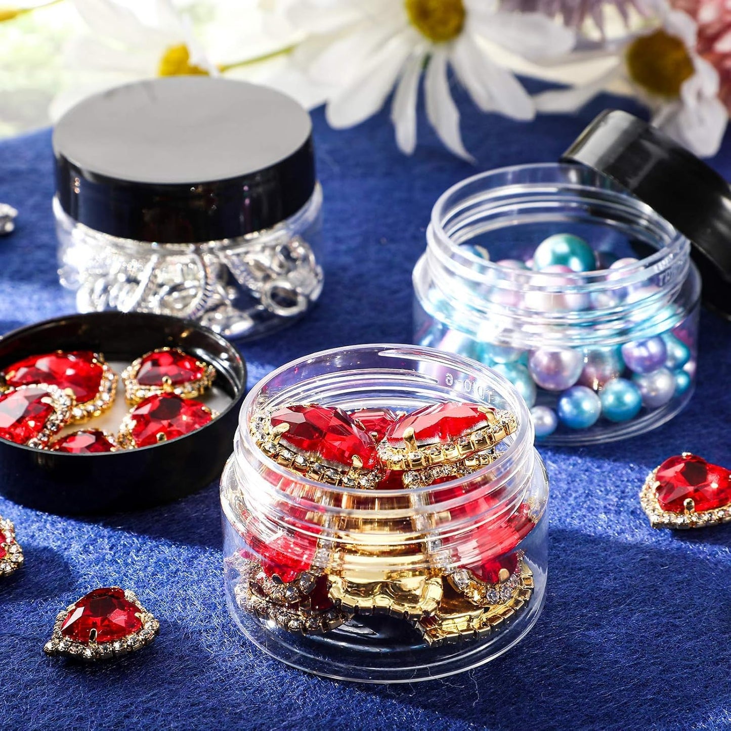 SATINIOR 12 Pack 4 oz Plastic Container Jars with Lids Round Clear Travel Cosmetic Container Slime Jars for Toiletries, Lotion, Cream, Ointments, Makeup, Rhinestone, Samples, Kitchen Storage(Black)