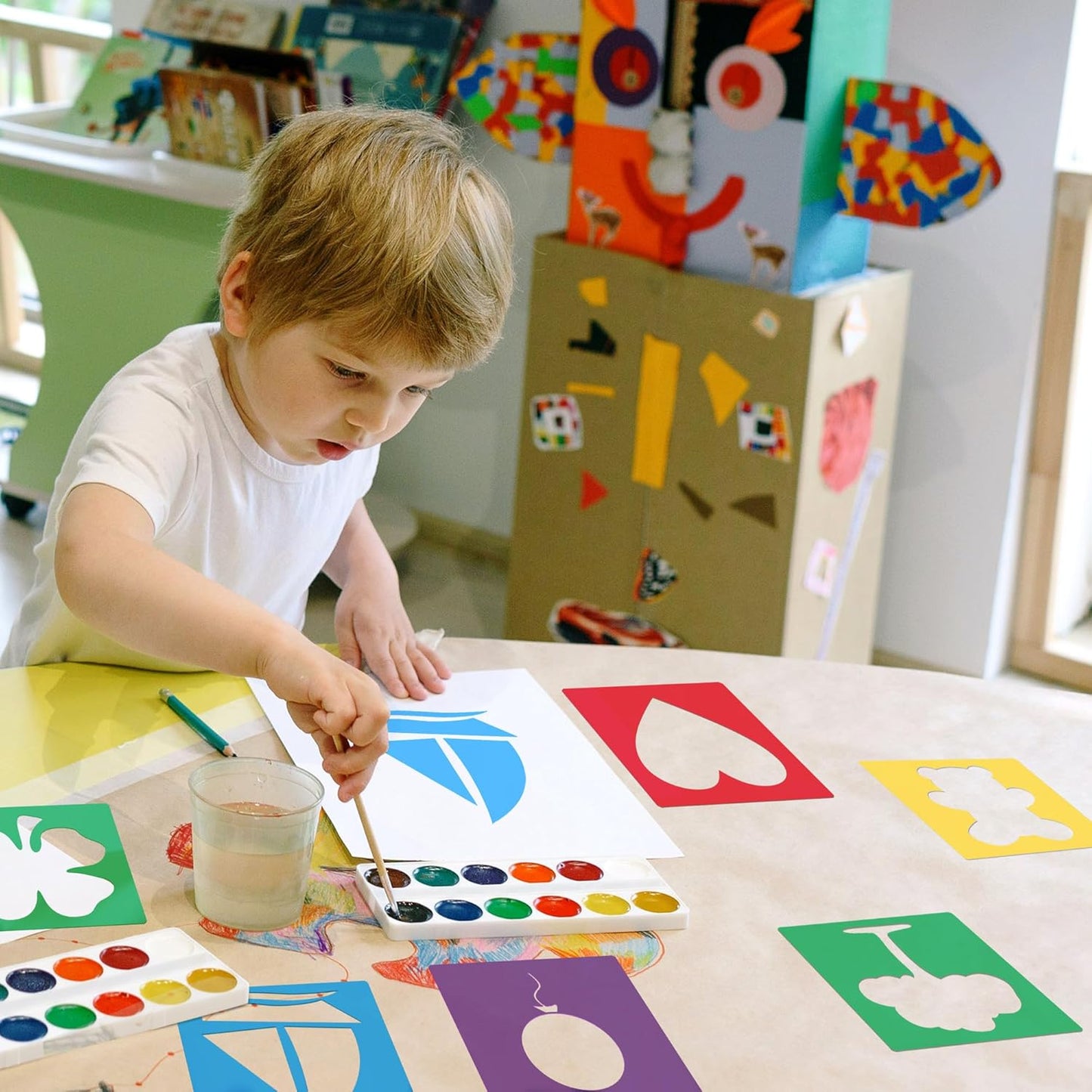 24 Pieces Stencils for Kids,Large Drawing Stencils Chalk Template,8 Inches Washable Shape Template Kit for Crafts,Painting Drawing for Kids Toddlers Preschool(Food, 8 inch)