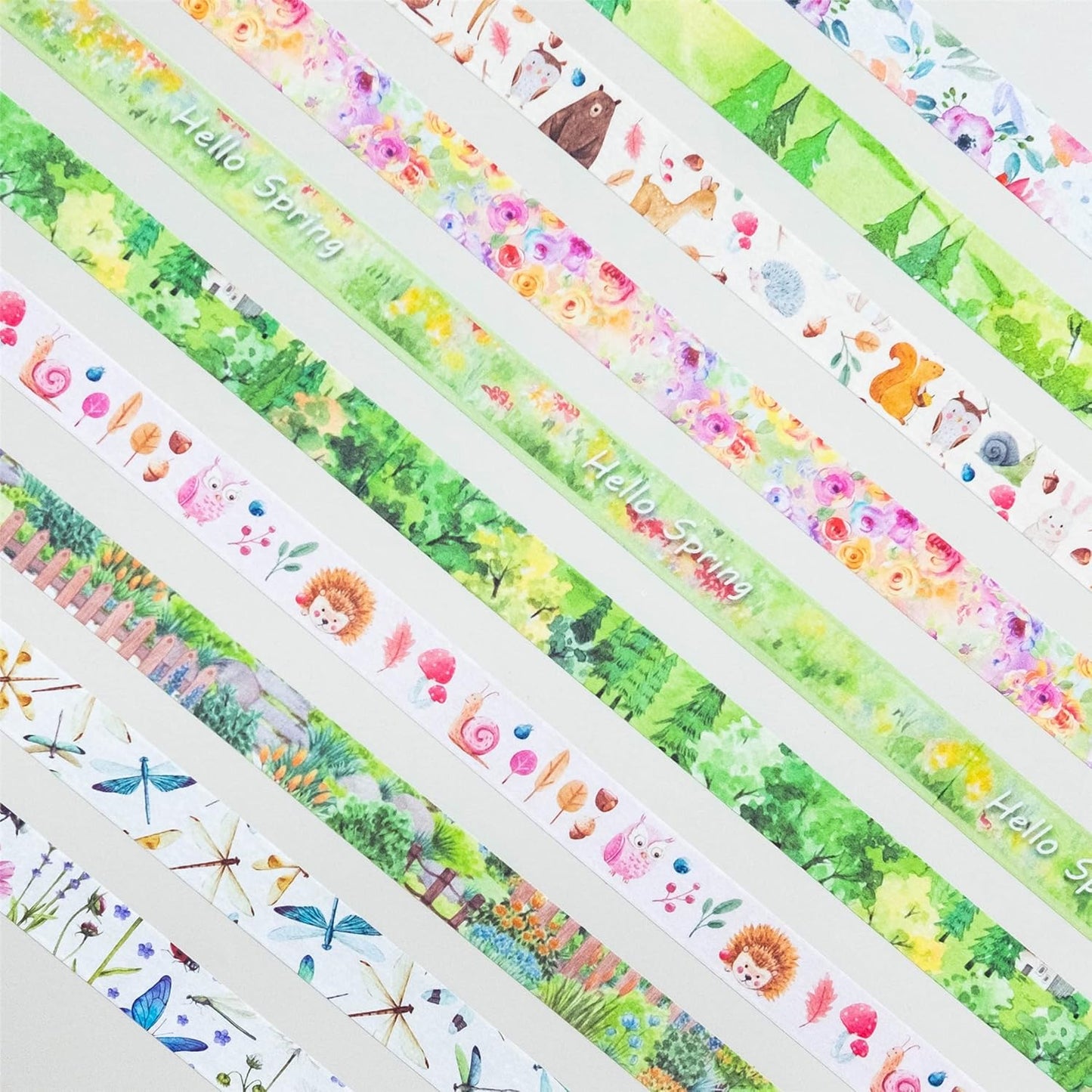YUBBAEX 10 Rolls Four Seasons Washi Tape Set Green Grass Flowers Masking Decorative Tapes (Spring)