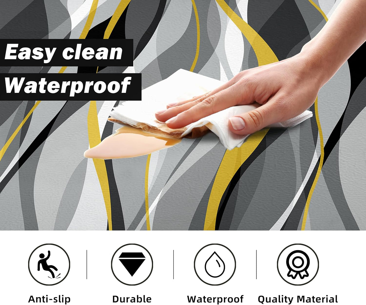 Kitchen Mats for Floor Modern Abstract kitchen rugs Grey and Yellow Stripe Anti Fatigue Kitchen Mats Waterproof Floor Mats Cushioned Non-Skid Standing Mats for Kitchen, Set of 2,17.3 x 28+17.3 x 47