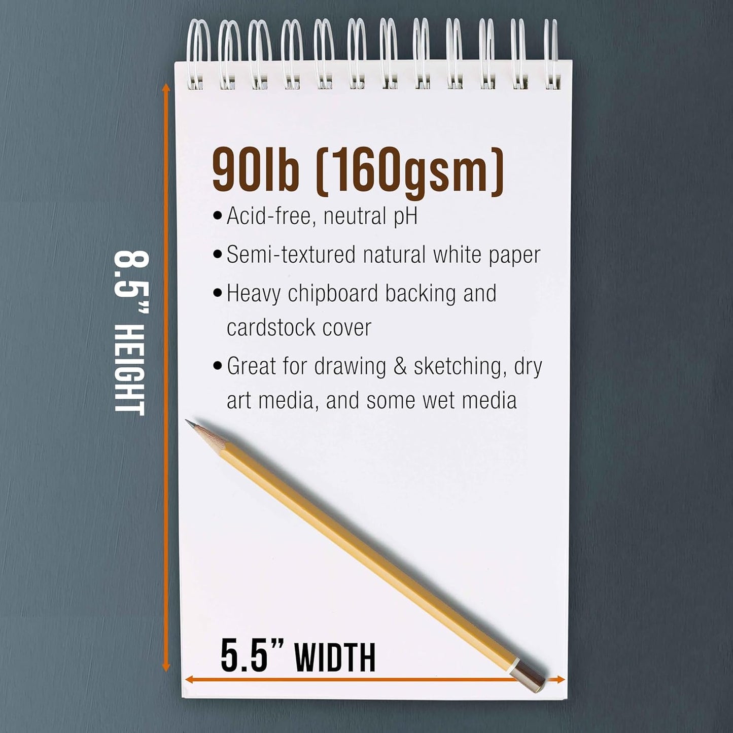 U.S. Art Supply 5.5”x8.5 Premium Heavy-Weight Paper Spiral Bound Sketch Book: 90 Pound (160gsm), 30-Sheet Drawing Pad (2 Pack)