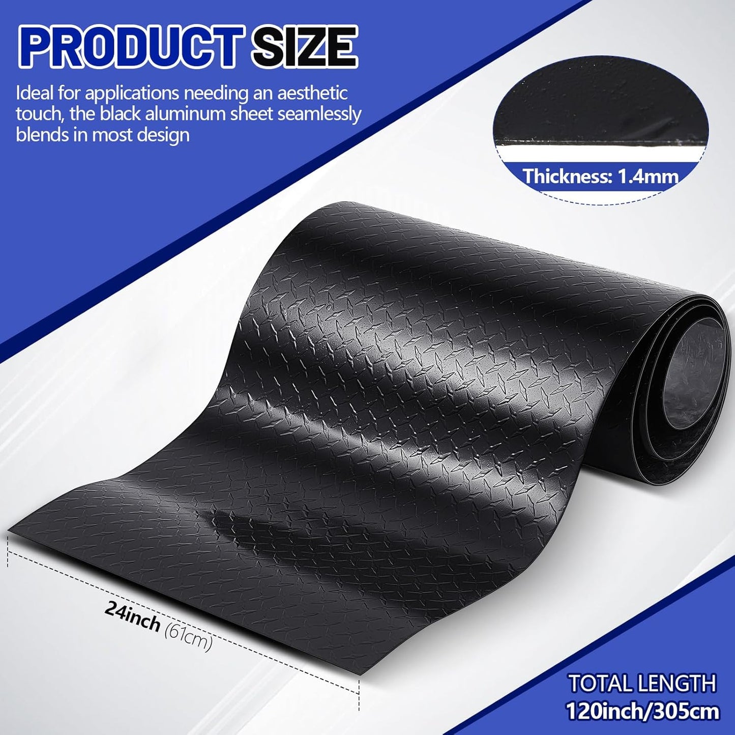 1pcs Diamond Plate Sheet Metal Heavy Duty Tread Aluminum Sheet Diamond Tread Plate for Wall Covering, Cargo Trailer, RV and More (24'' X 120'' X 0.06'',Black)