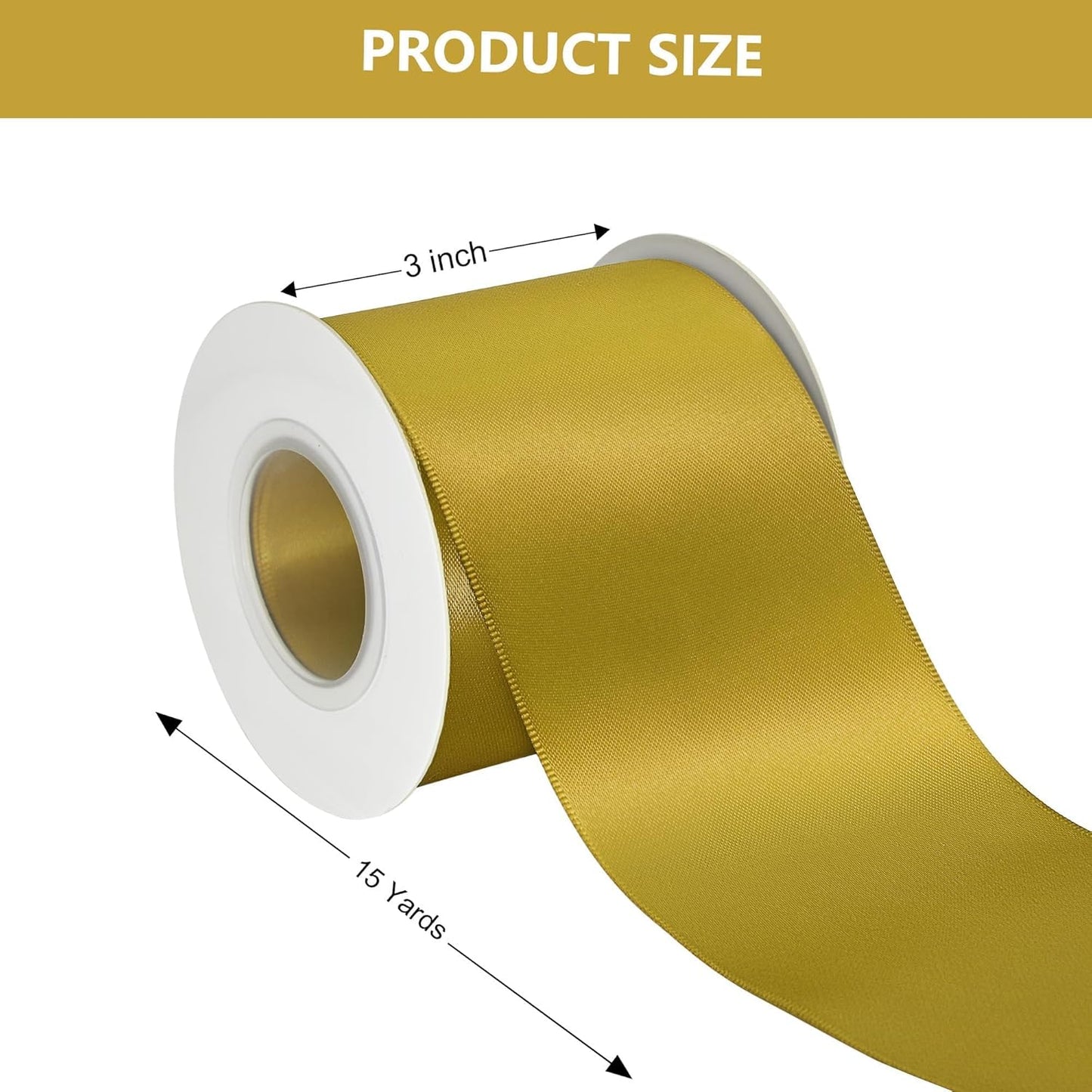 Gold Satin Ribbon 3 Inch X 15 Yards Solid Color Double Faced Ribbons Perfect for Crafts Wedding Decor Bow Making Arts Sewing and More