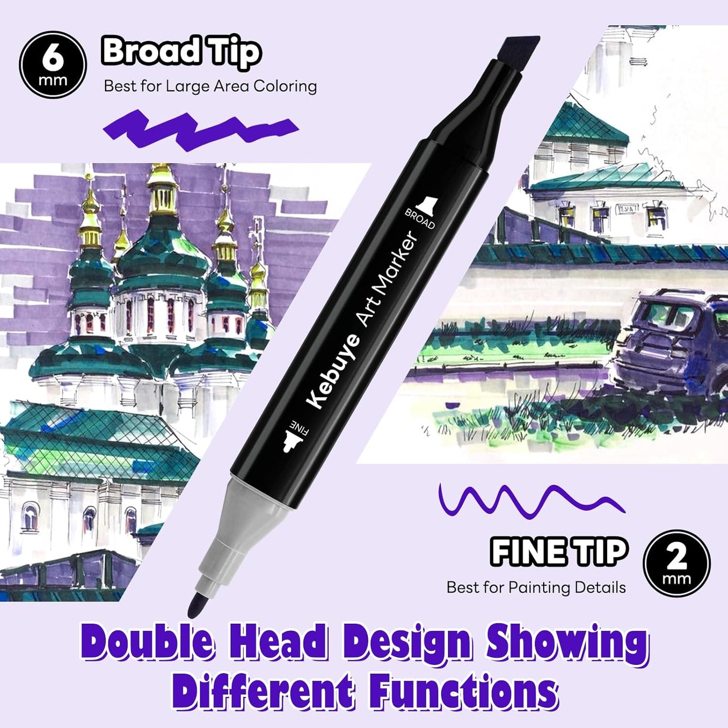 48 Colors Alcohol Markers Set, Dual Tips Blender Art Markers for Drawing Sketching Coloring Artist Pens and Underlining, Professional Permanent Sketch Marker for Kids adult coloring