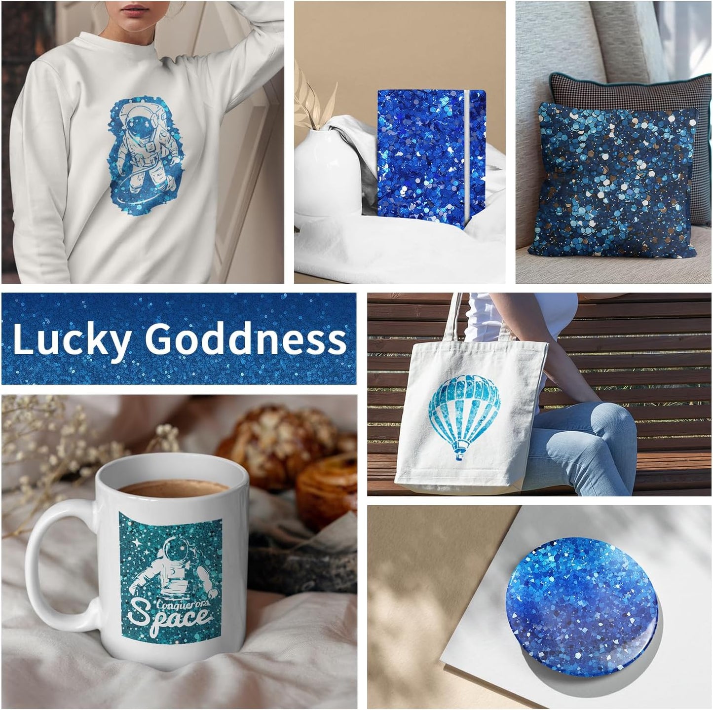 Sublimation Transfer Sheets for Tumblers Blanks Tshirts,Blue Glitter Sublimation Transfer Paper for Heat Press Machine,10pcs,12x12