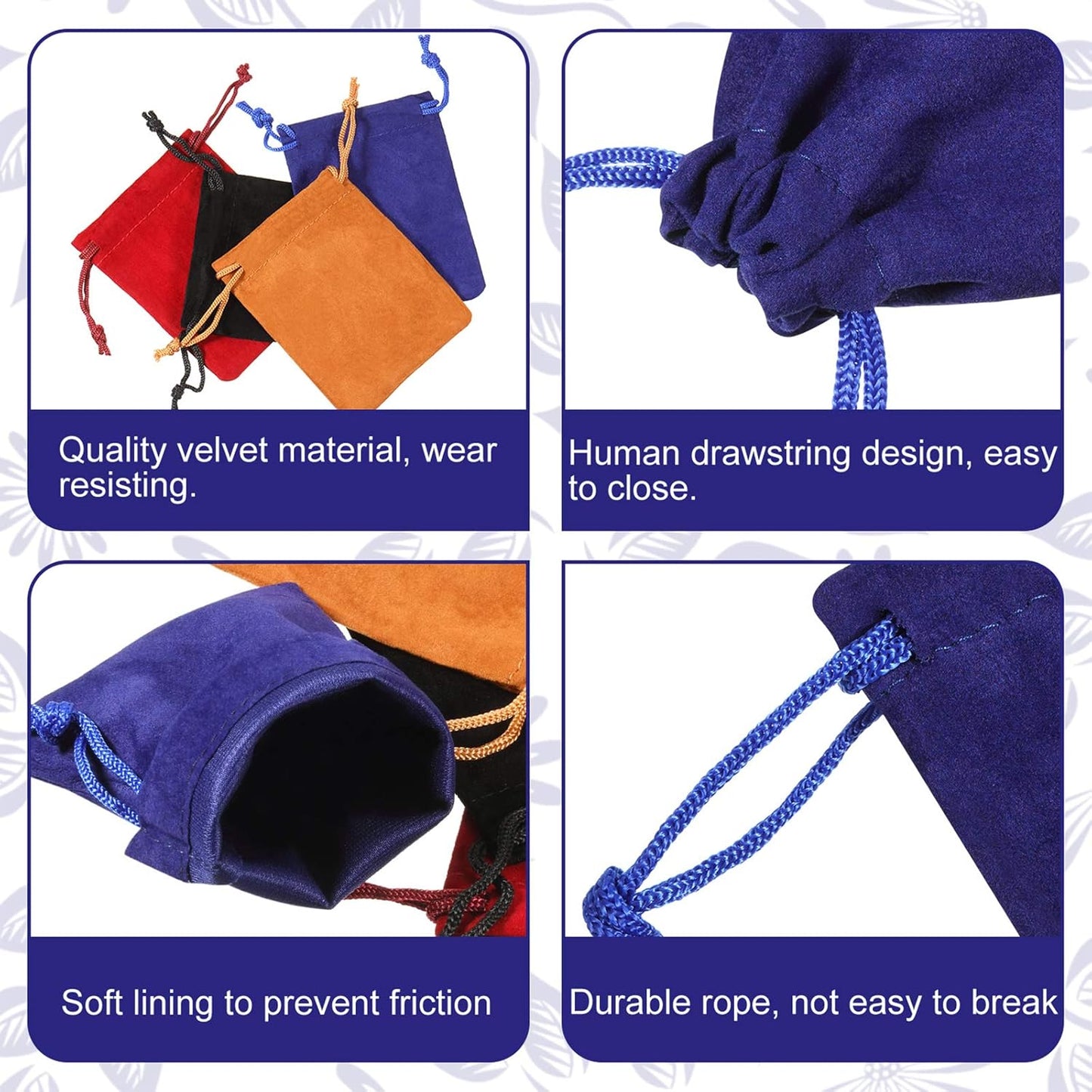 Shappy 16 Pieces Mini Dice Bags Velvet Drawstring Bag 4.1 x 3.3 Inch Drawstring Pouches Velour Christmas Storage Pouches for Dice, Jewelry, 8 Colors