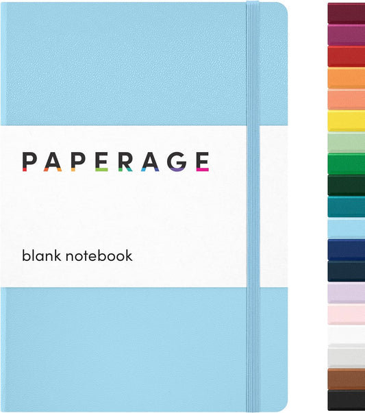 PAPERAGE Blank Journal Notebook, (Light Blue), 160 Pages, Medium 5.6 in x 8 in - 100 GSM Thick Paper – Hardcover Journaling Notebook for Work, School, Note Taking or Sketching