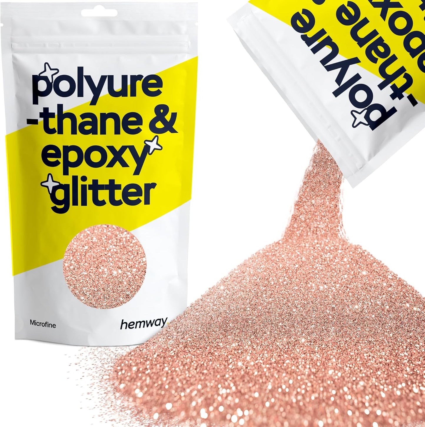 Hemway Polyurethane & Epoxy Resin Glitter 100g / 3.5oz Metallic Crystal Flake Additive for Flooring Jewelry Tumblers Glass Pigment - Microfine (1/256" 0.004" 0.1mm) - Rose Gold