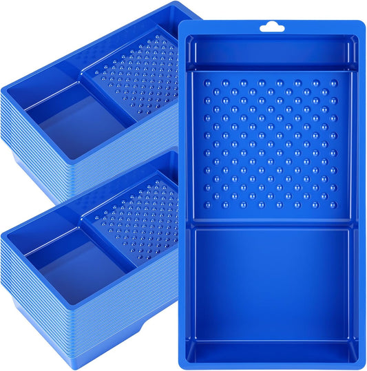 Ripeng 30 Pack 4 Inch Paint Tray Bulk Plastic Paint Roller Tray Small Painting Pan with Deep Pocket and Textured Ridge Reusable Trays Suitable for 4" Painting Rollers for Home Wall Decor(Blue)