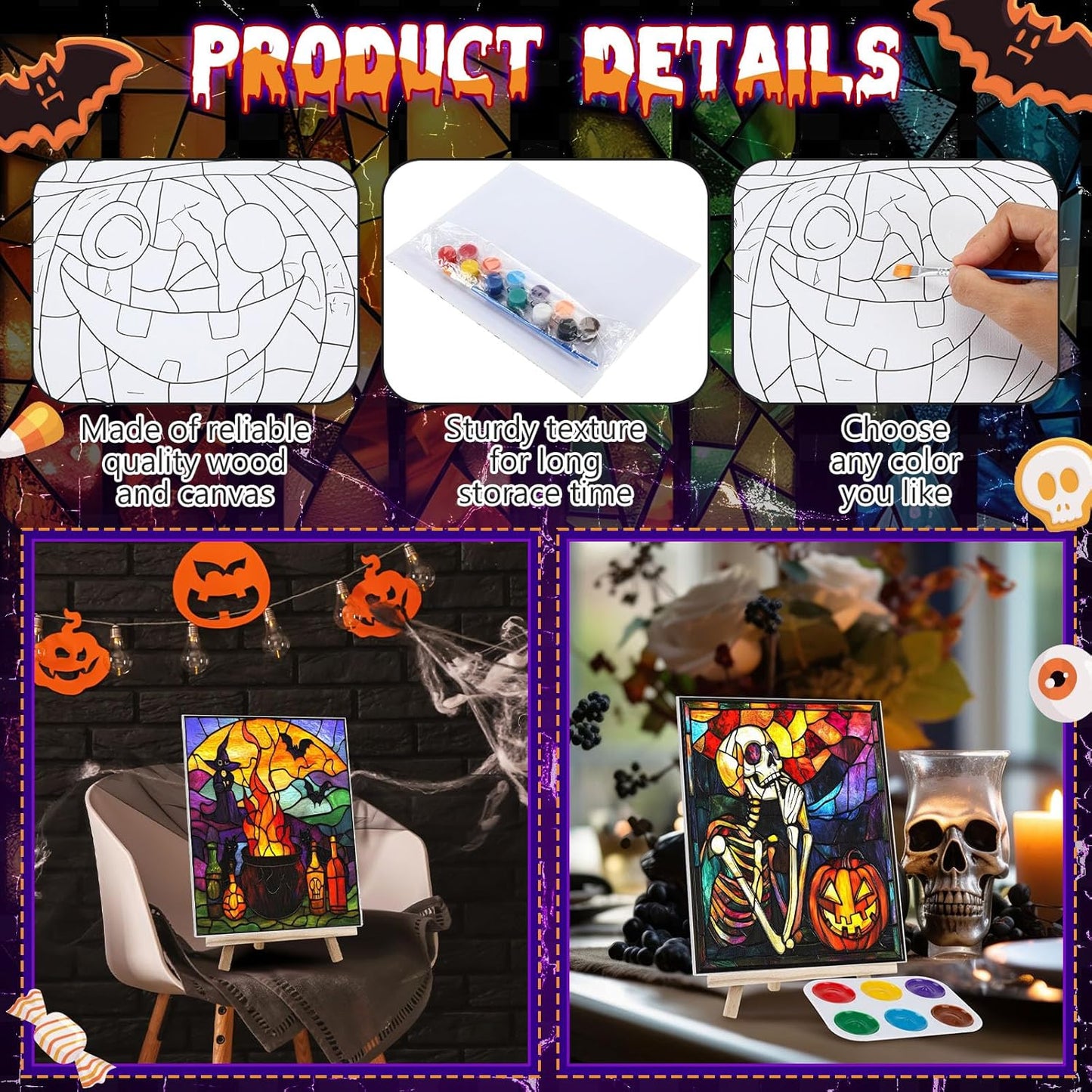 Zhanmai 12 Pack Pre Drawn Canvas for Painting Sip and Paint Kit 8" x 10" Paint Party Set Canvas Painting Pre Printed Canvases for Party Favor DIY Virtual Adult's Date Night (Vivid Ghost)