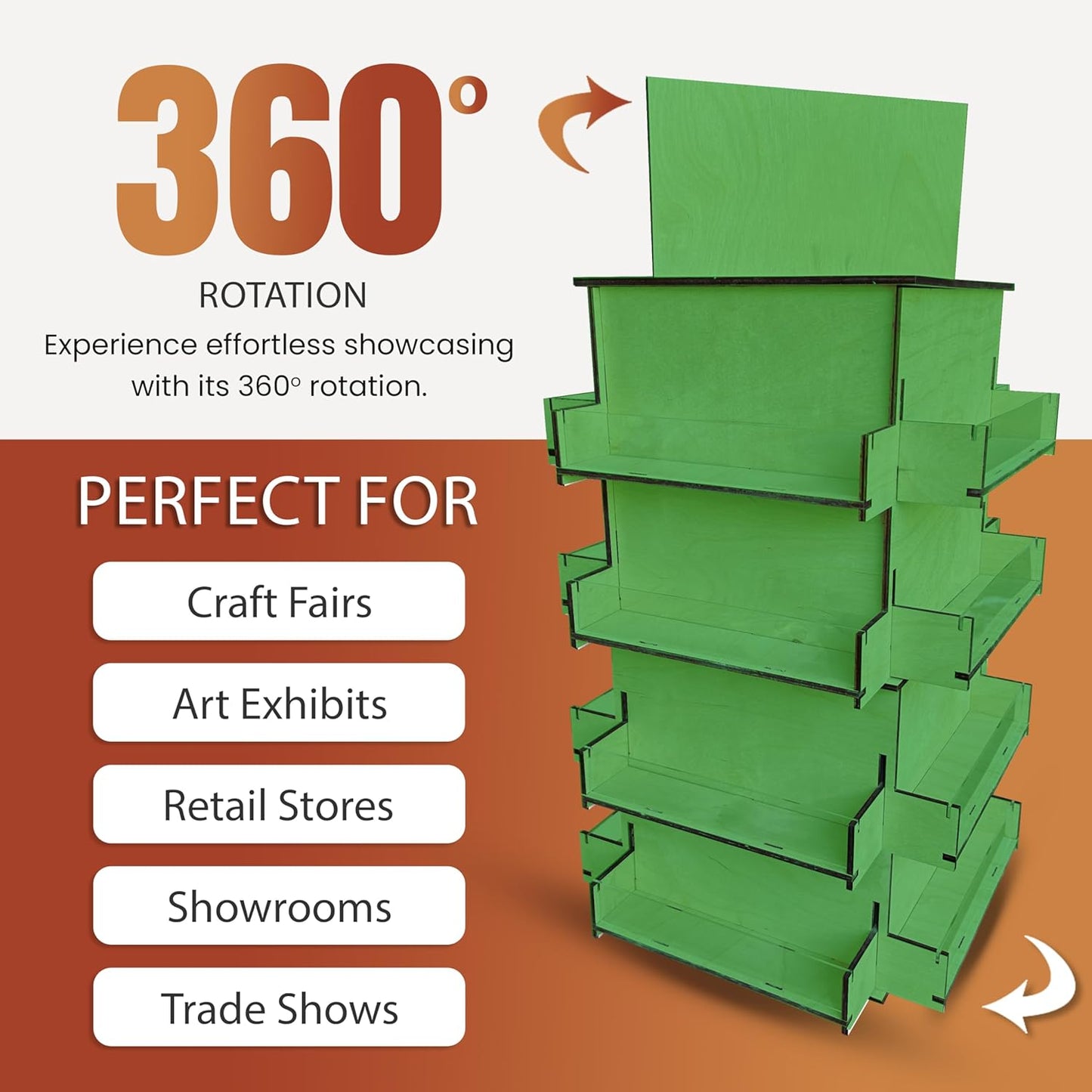 TORCHED DISPLAYS 4-Sided Rotating Display Stand - Craft Shows, Trade Shows, Markets - Small & Medium-Sized Items like Stickers, Postcards, Coasters, Note Pads, Napkins, Easy to Assemble (Green)