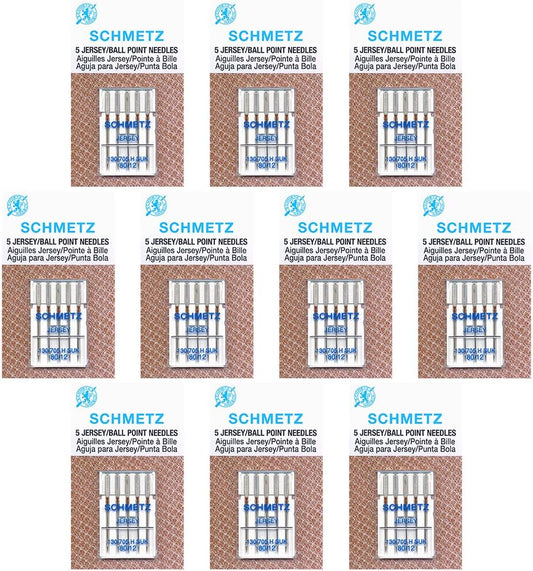 50 Schmetz Jersey Sewing Machine Needles - Size 80/12 - Box of 10 Cards