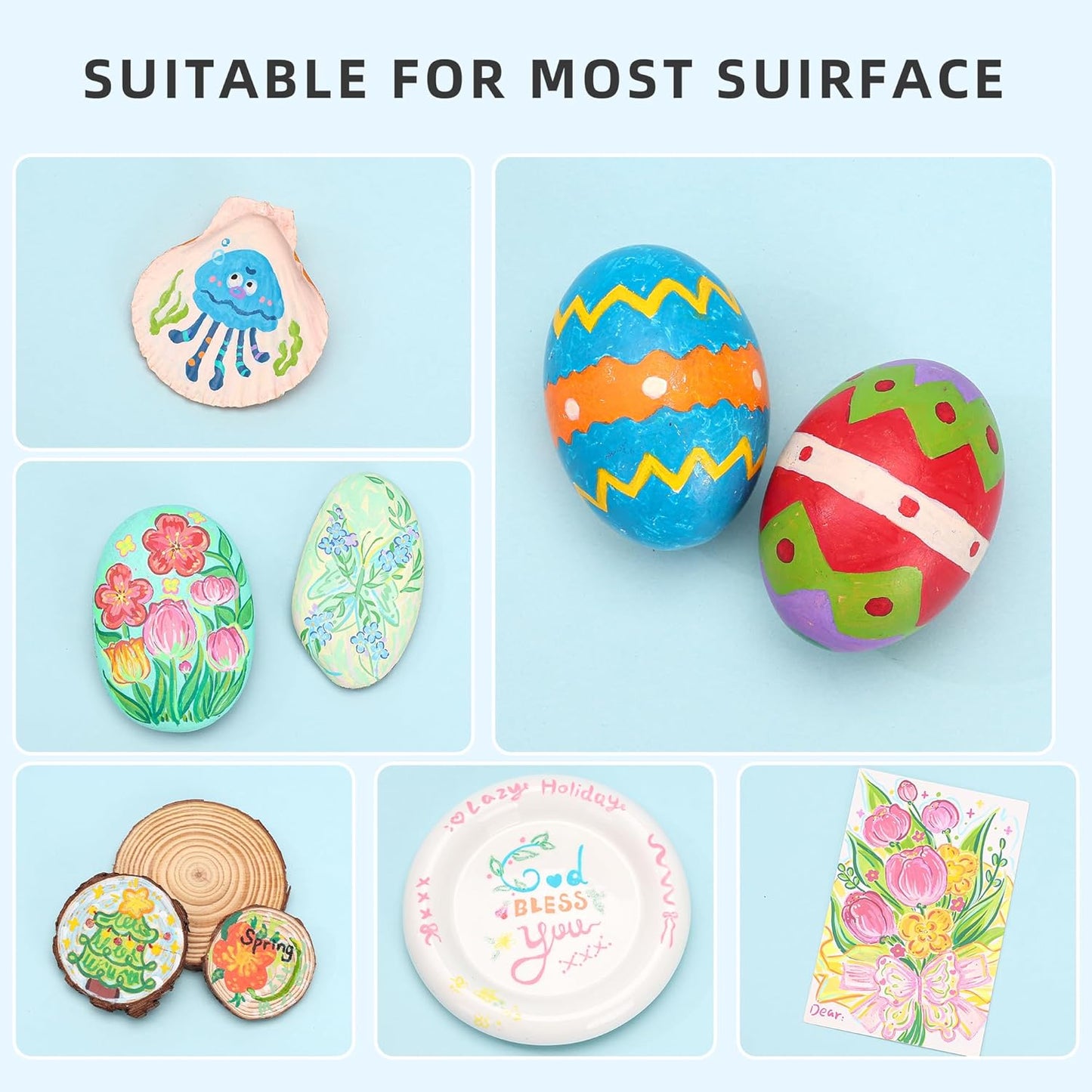 24 Colors Acrylic Paint Markers Pens Set, Soft Brush Tip Markers with Fast Drying & No-Bleed Ink, Acrylic Paint Pens for Rock, Wood, Egg, Ceramic, Fabric Painting, Art Supplies and DIY Crafts