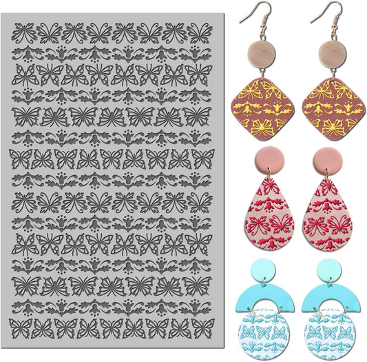 Arbuya Butterflies Polymer Clay Texture Mat - Butterfly Borders Texture Sheet for Polymer Clay Jewelry Making, Earring Charms, DIY Craft Supplies