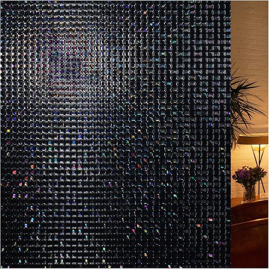 rabbitgoo Window Privacy Film Blackout Mosaic Static Cling Decorative, Removable Rainbow Window Film, Non-Adhesive Heat Control UV Blocking for Bathroom, 23.6 x 78.5 inches Black