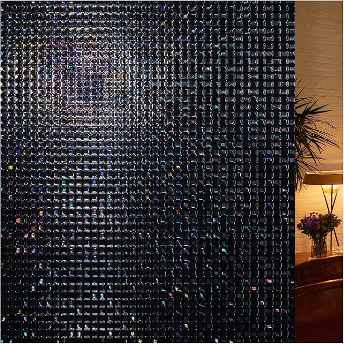 rabbitgoo Window Privacy Film Blackout Mosaic Static Cling Decorative, Removable Rainbow Window Film, Non-Adhesive Heat Control UV Blocking for Bathroom, 35.4 x 78.5 inches Black