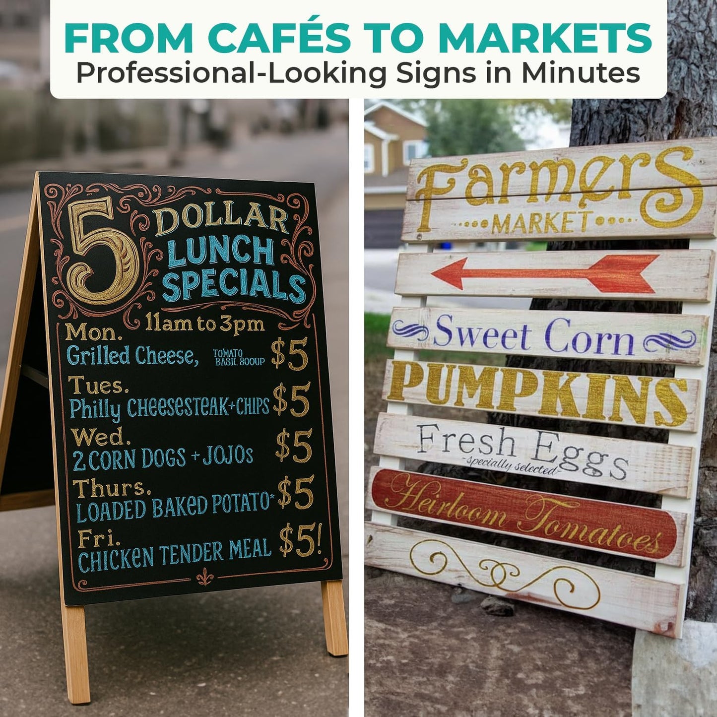 Chalkola Dual Tip Liquid Chalk Markers for Blackboard (10 Metallic Colors, 1mm+5mm Fine, Bold) - Dry Erase Marker Pens for Chalkboards Signs, Car Windows, Glass, Mirrors - Erasable Chalkboard Markers