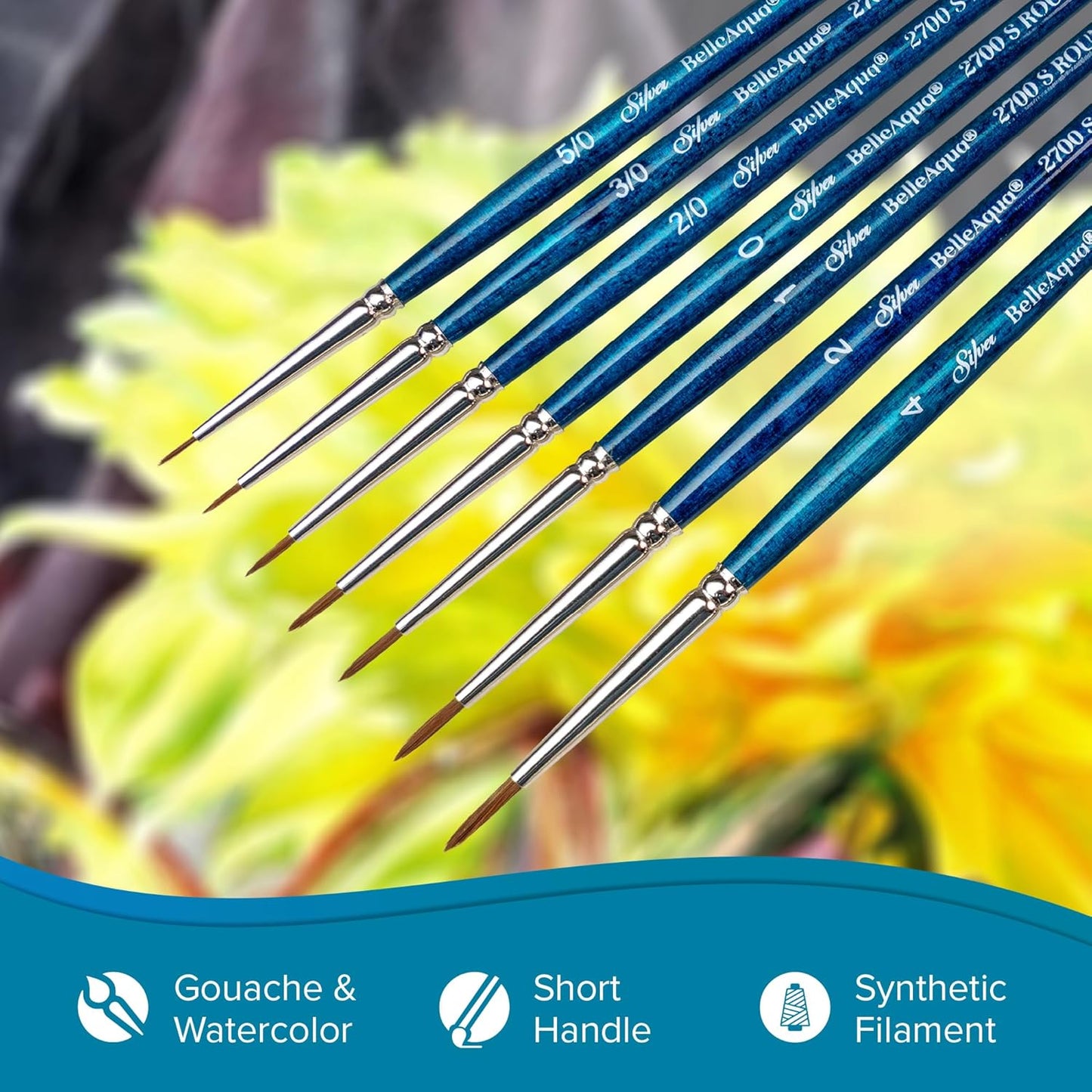 Silver Brush Limited 2802ST-6 BelleAqua Short Handle Bright Travel Brush with Soft Red Sable Synthetic Bristles, Professional Artist Watercolor Brush, Also for Acrylic, Gouache, Inks, & Dyes, Size 6