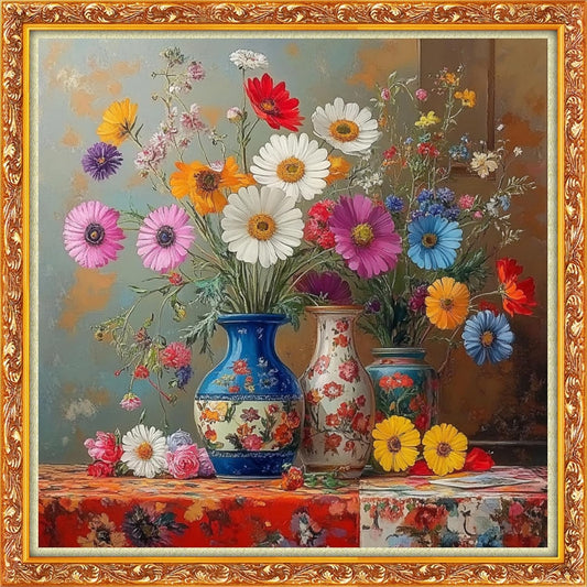 Hopeart Stamped Cross Stitch Kits for Beginner Embroidery Kits for Beginners Adults DIY 11CT Cross Stitch Patterns Needlepoint Kits Crossstitching Kits-Colorful Flower vase 18x18 inch