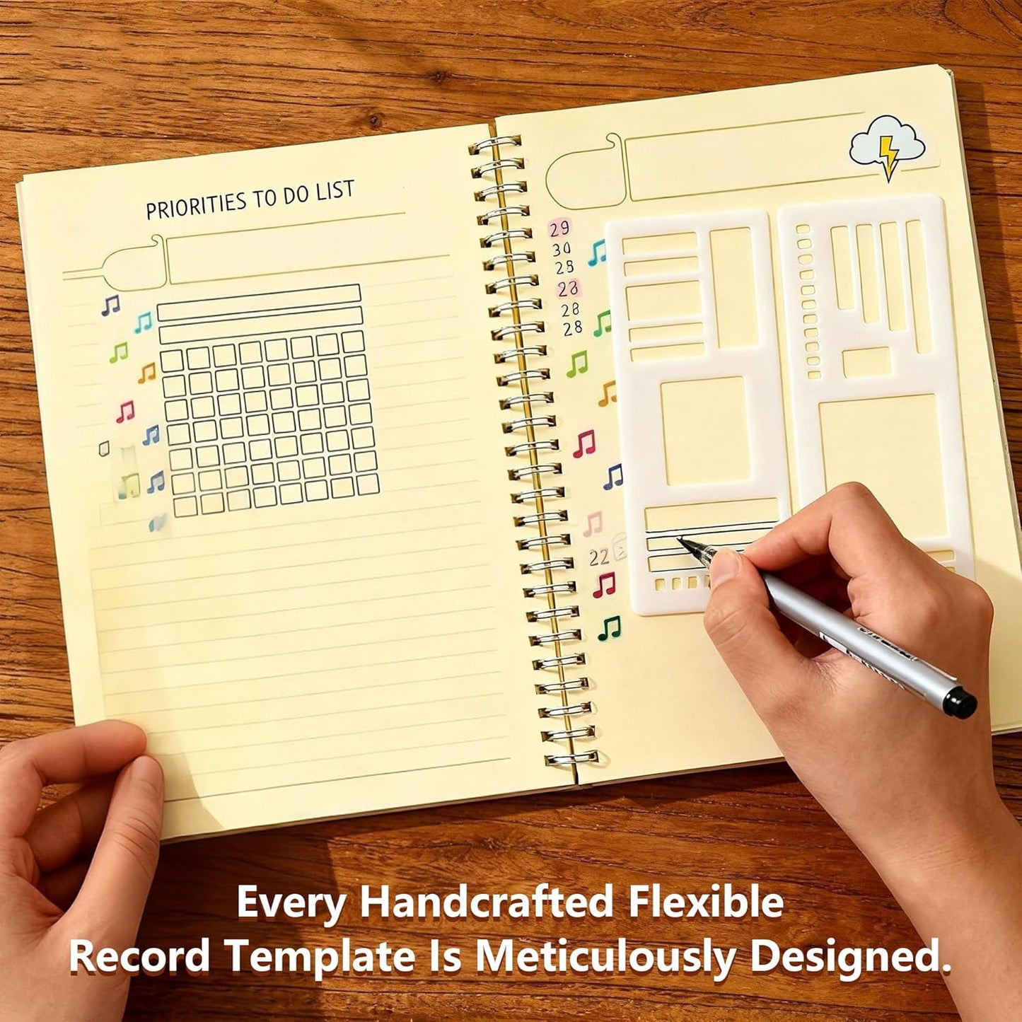 3 Pcs Journal Stencil Set – Reusable Flexible Templates for Dotted Journals & Planners, Drawing & Lettering Aids for DIY Checklists, Calendars, Scrapbooking & Daily Tracking (B)