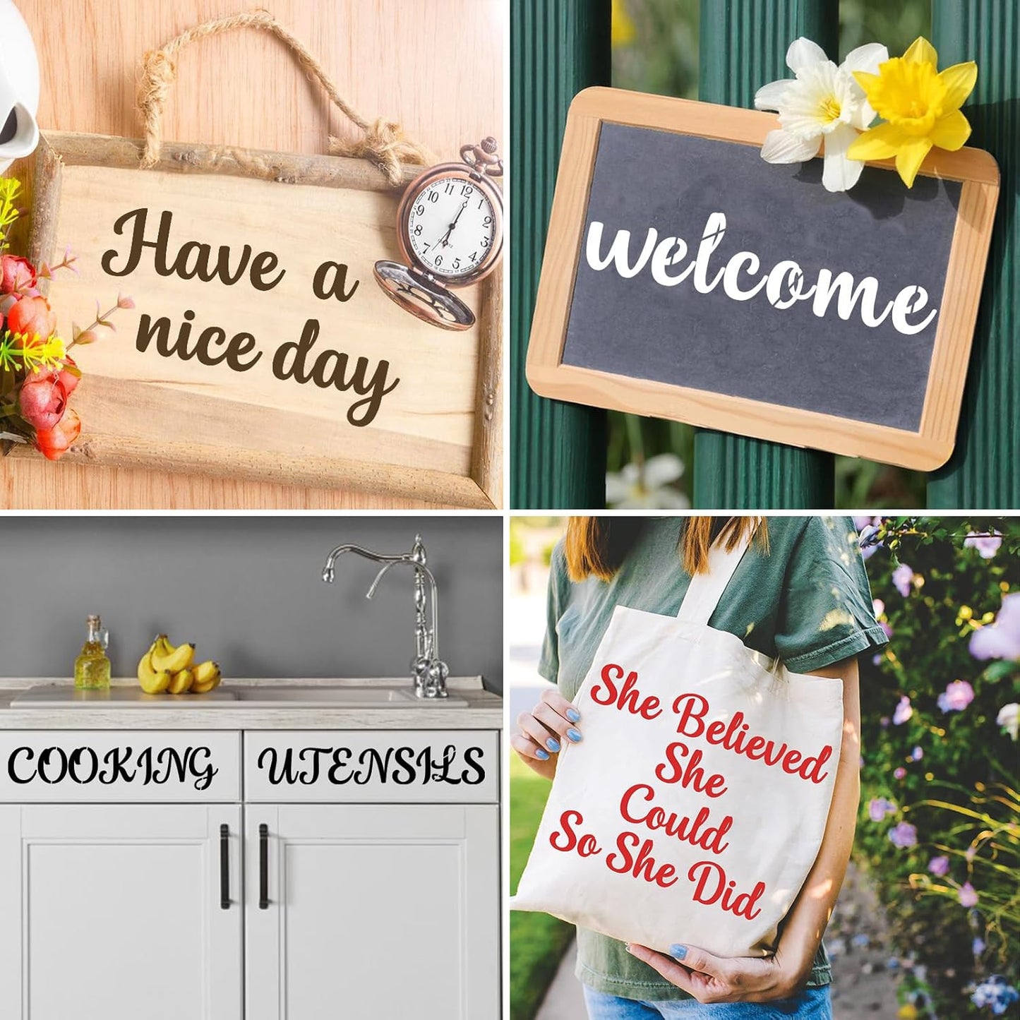 BAMIDELE 4 Inch Alphabet Letter Stencils for Painting, 66 Pcs Reusable Plastic Calligraphy Letter Stencils and Numbers Template Kit for Painting on Wood, Chalkboard, Fabric, Door Porch, Wall Art