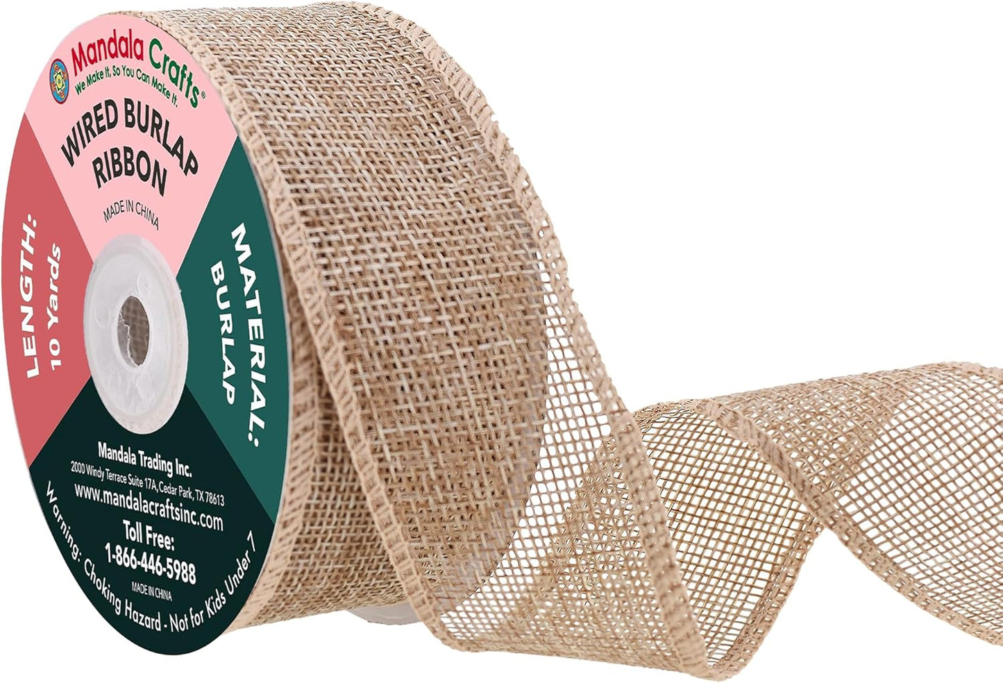 Mandala Crafts Natural Burlap Wired Ribbon 1.5 Inches Wide Jute Ribbons for Crafts - 10 Yds Roll Rustic Burlap Wrap Trim Ribbons for Wreaths Bows Party Decoration