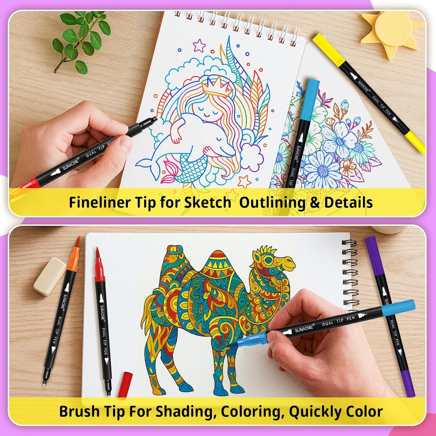 36 Dual Brush Marker Pens, 36 Colors Art Marker Set with Brush Tip and Fineliner Tip for Adults Coloring Books, Aesthetic School Art Supplies No Bleeding