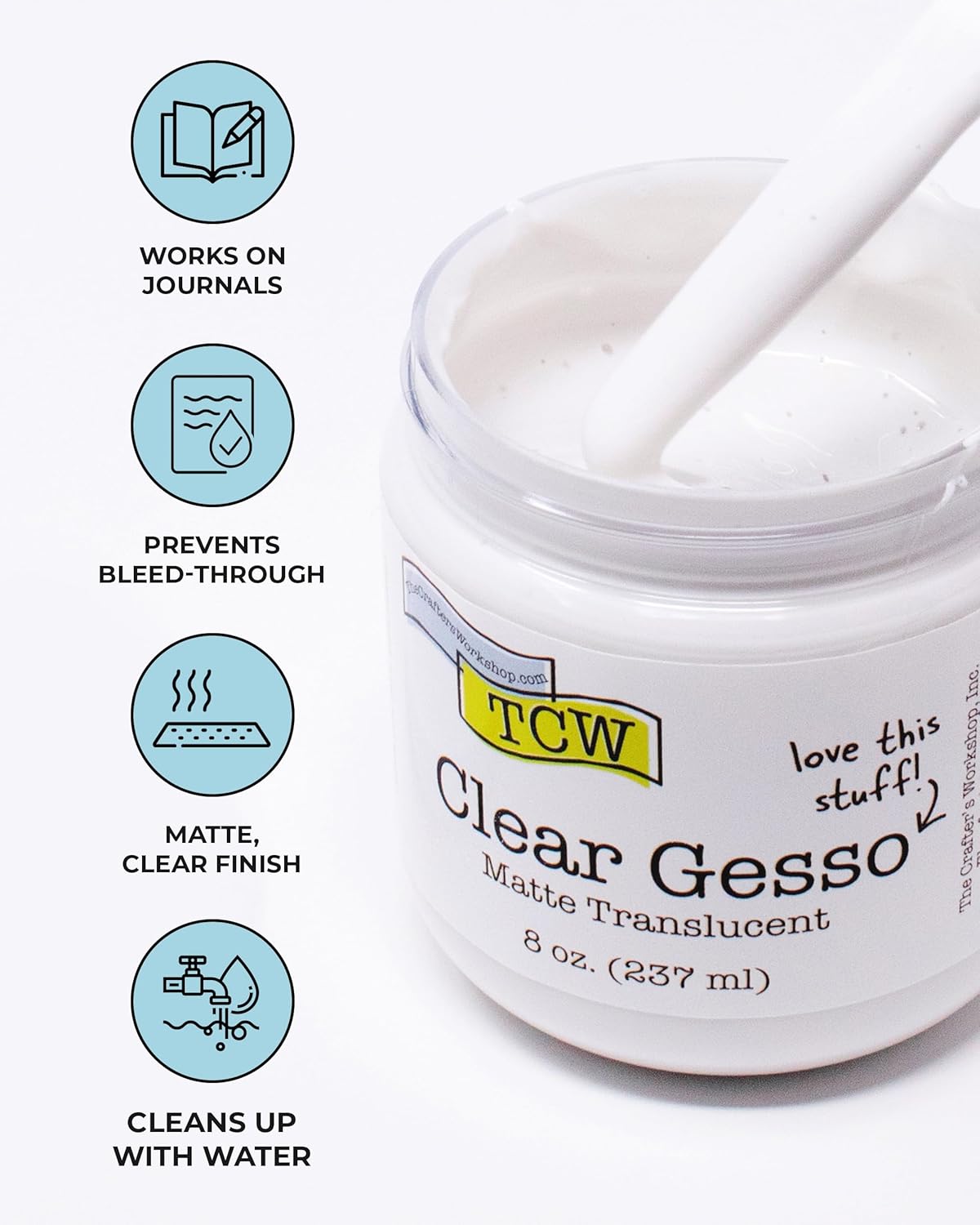 The Crafter's Workshop Clear Gesso Primer for Acrylic Painting & Mixed Media Art - Boutique Quality, 8 oz Jar