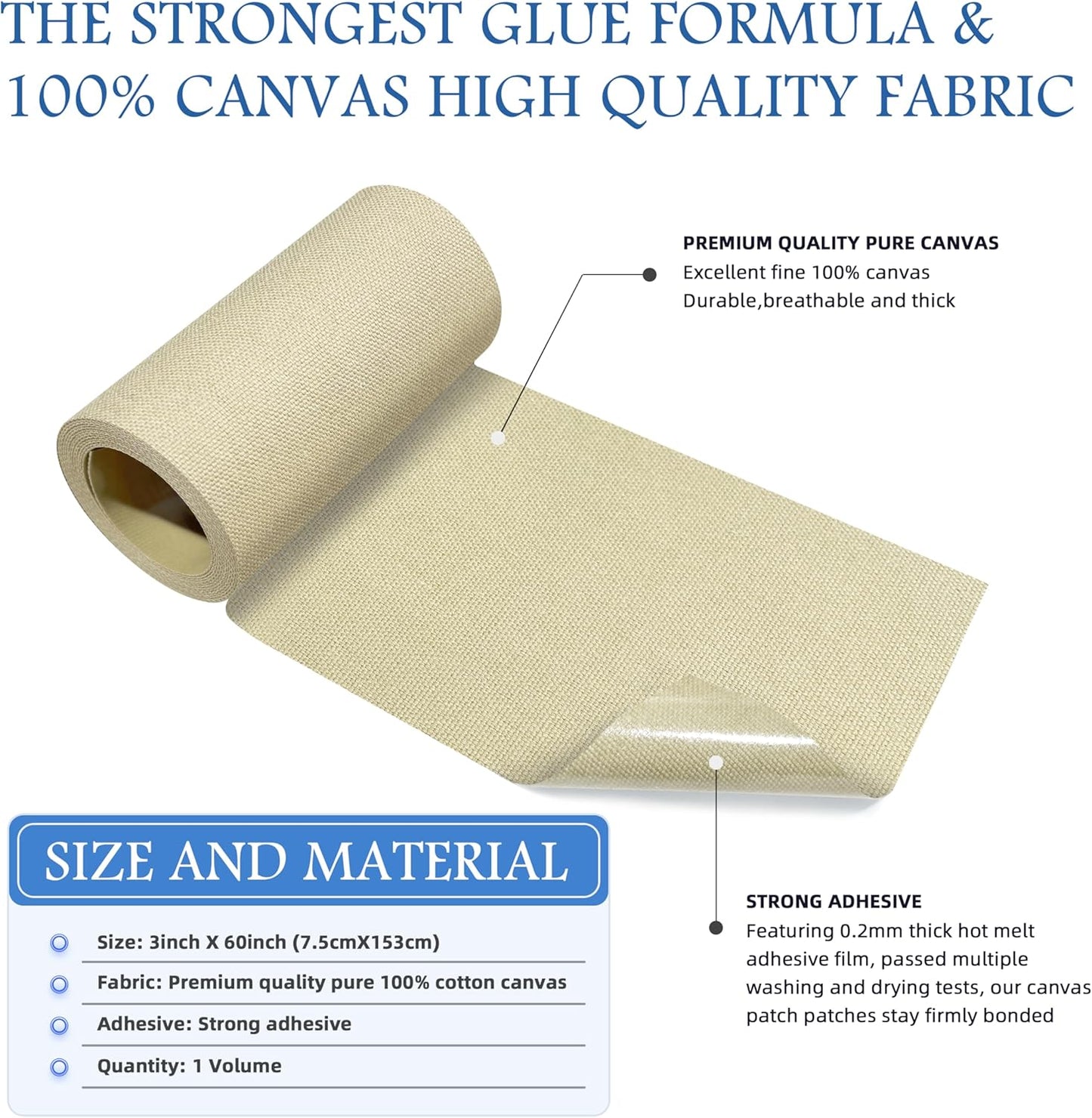 KING MOUNTAIN Canvas Iron on Patch,3"×60",Waterproof 100% Cotton Fabric Repair Patch,Used for Various Sofa,Tent,Clothes,Seats,Suitcases (Beige Gray)