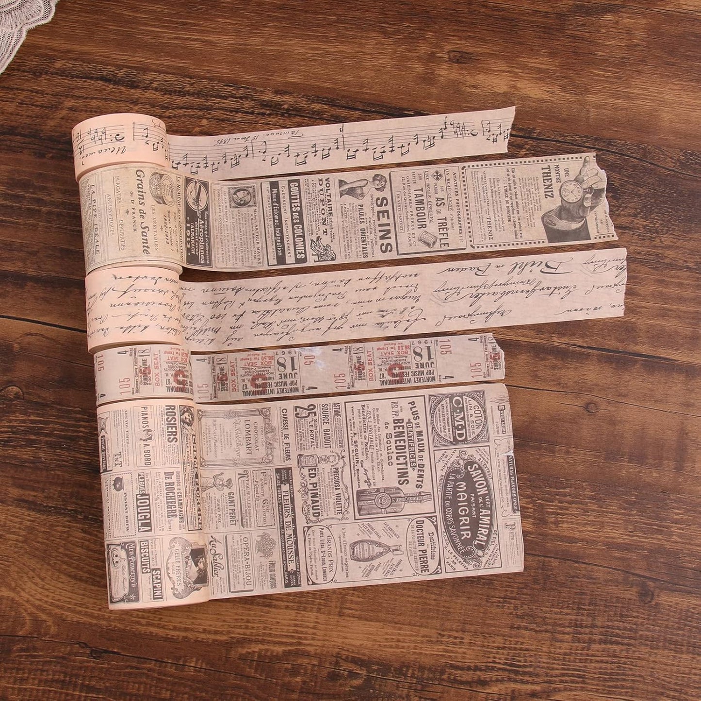 Dizdkizd Washi Tape Set, 12 Rolls Antique Masking Tape Washi Tape Map Newspaper Vintage Stickers Scrapbook Decorative Tape Bullet Journal Supplies Brown Junk Journal Supplies