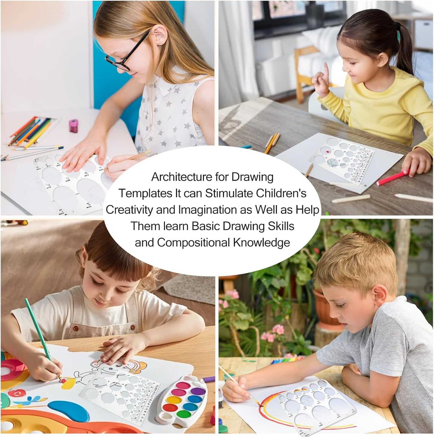 5 Pcs Interior Design Drawing Templates, Reusable Architectural Templates, House Plan, Interior Design, Furniture Template Circle Architectural Scale Ruler Stencils for Drawing & Drawings Tools