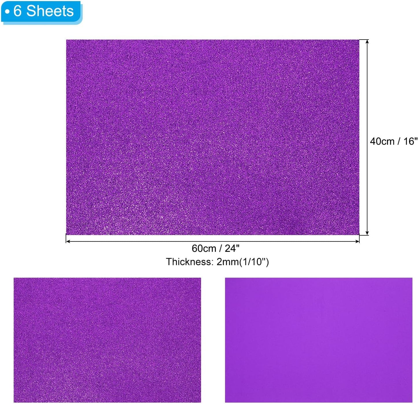 PATIKIL 2mm(1/10") Thick Non Adhesive Glitter Foam Sheet 16x24inch(40x60cm) Light Purple, EVA Shiny Foam Board for Craft, 6 Pcs